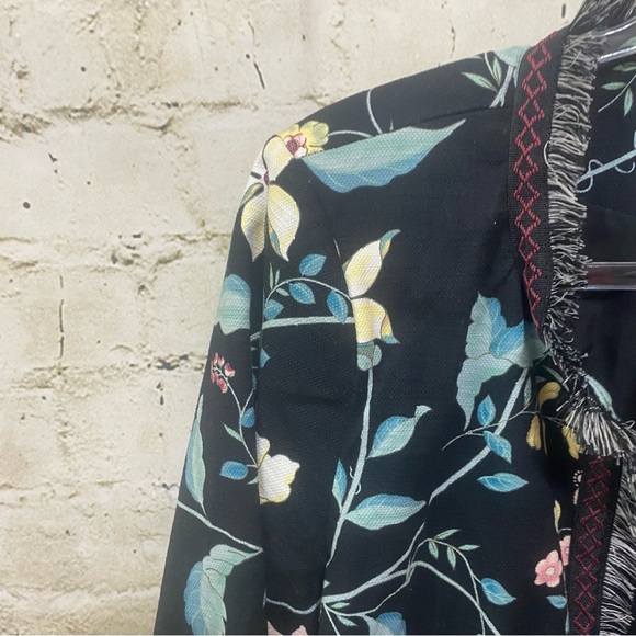 Loft Cotton Twill Floral Print Cropped Open Front Fridge Blazer Jacket - Picture 2 of 6